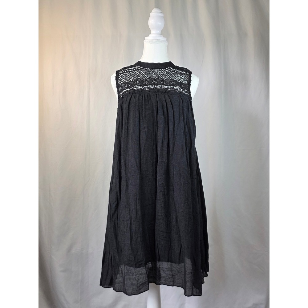 Rebellion Womens Black Crochet Lace Yoke Sleeveless Babydoll Mini Dress Large - Picture 2 of 9